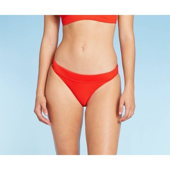 Xhilaration Juniors' Ribbed Cheeky Bikini Bottom Red Large - Picture 1 of 6
